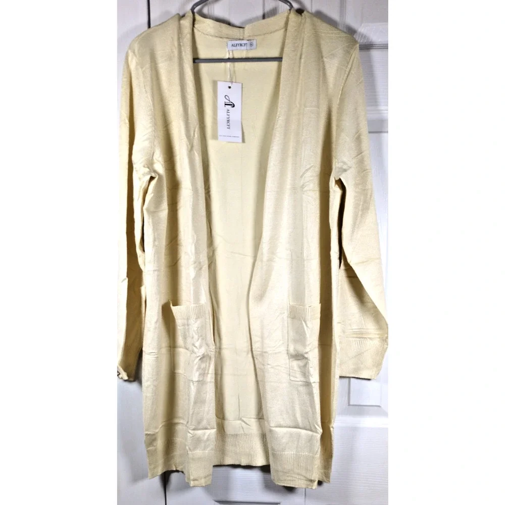 ALFYRCFT Knit Cardigan Sweater Womens XL Cream Creamy White Long Sleeve Pockets